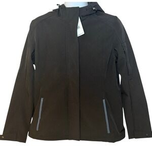 Ford Womens Large Blackout Softshell Fleece Jacket Hooded Full Zip Snap Buttons